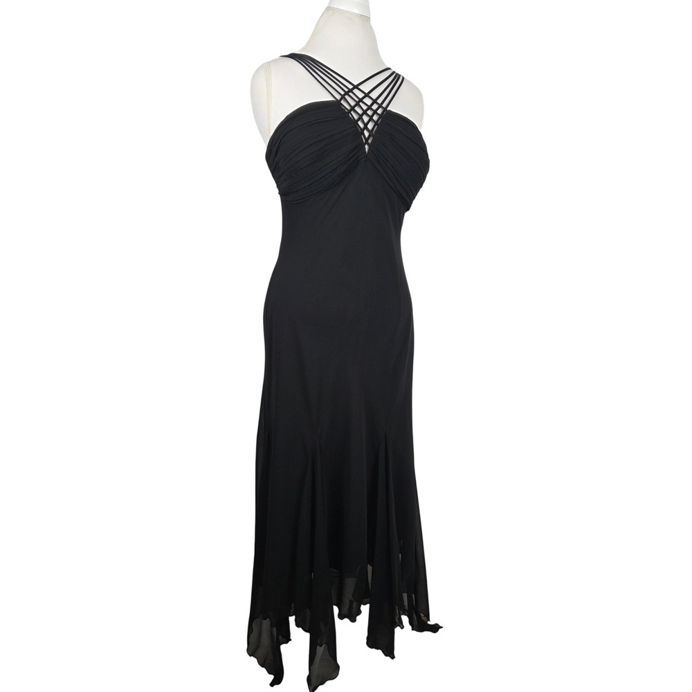 Vtg SL Fashions Black Cage Neck Handkerchief Hem Formal Dress 14 Y2K HOCO Prom